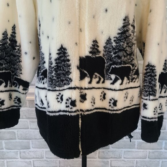 Vintage Andrea Faye Fleece Jacket Fleece Bears Winter Trees Cozy Zippered XXL - Picture 7 of 10